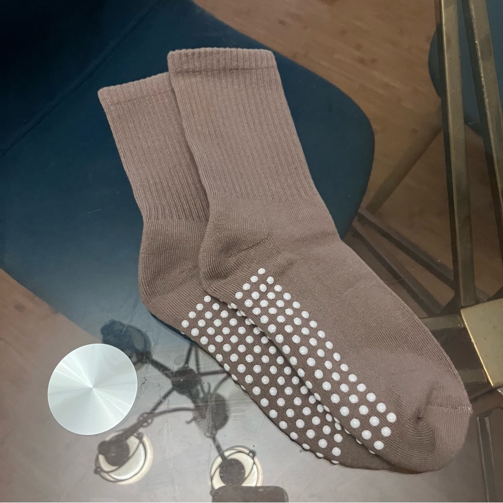 Balance collection grip socks barre socks sticky socks tan beige brown mid crew